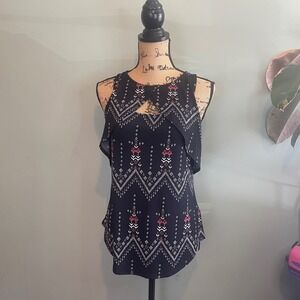 Maurices Womens Boho Chic‎ Geometric Draped Sleeveless Tank Blouse Black Small